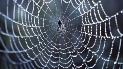 Obraz premium Dew-Covered Spiderweb