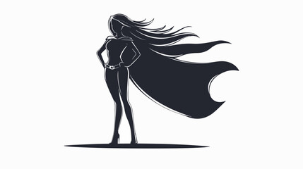 Black and white flat illustration of superhero girl.
