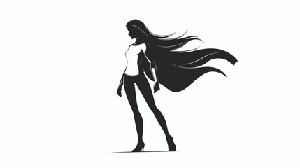 Black and white flat illustration of superhero girl.