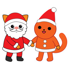 Cute Cat and Santa Claus Christmas Vector Art.