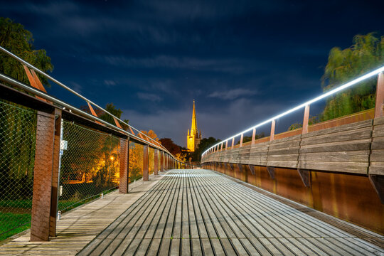 Night view of Norwich cathedral tower. England