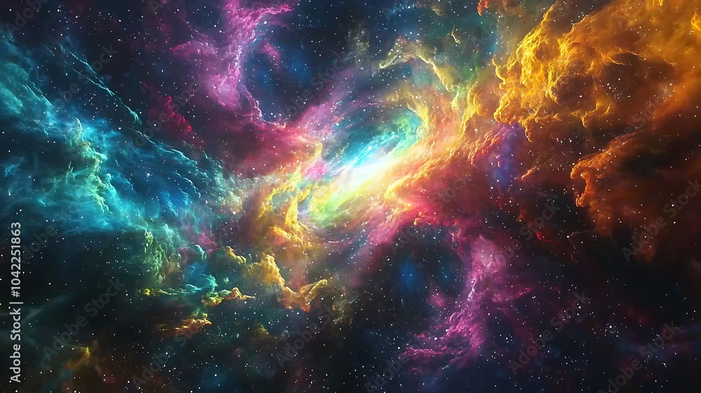 Poster vibrant cosmic nebula a stunning display of colorful hues against a starry background unveiling the 