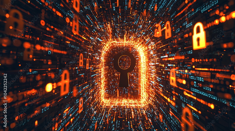 Leinwandbilder Exploring the future of digital security a glowing padlock surrounded by encrypted binary codes for enhanced protection