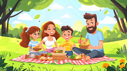 Joyful family picnic in nature cherishing moments delicious food and laughter under the sun