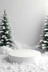 winter christmas scene created product display featuring white podium christmas tree rendering style