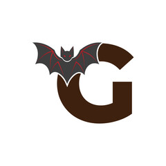 Vampire Bat Vector Illustration with Capital Letter G. Educational Tool for Teaching English Letters .G bat logo design vector illustration.