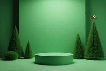 creates christmas background podium product display using rendering techniques green background