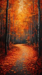 Fototapeta premium Autumn Forest Path Oil Painting Illustration