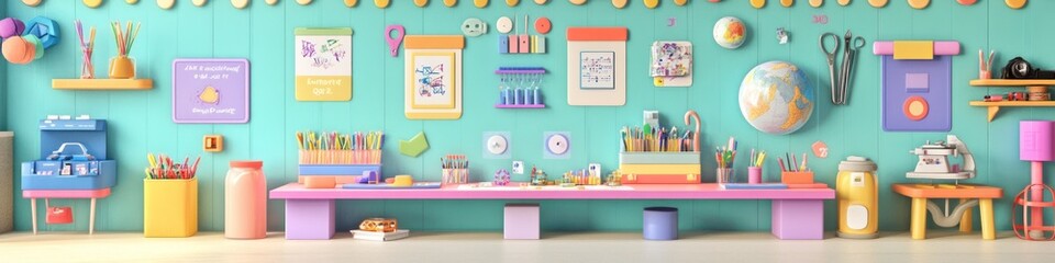 workspace showcasing various STEM-related materials and colorful projects emphasizing the importance of education for girls