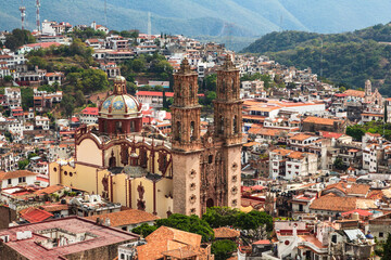 Aerial view over  Pueblo Magico of Taxco, which rose to prominence in the 18th century, is one of...