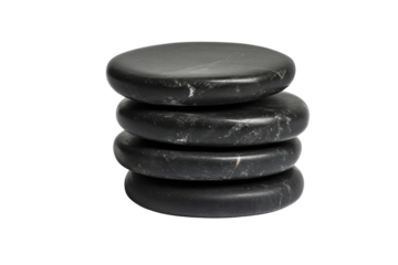 Set of four smooth black stones stacked, , ideal for relaxation and mindfulness imagery,Isolated on transparent background