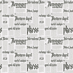 Vector seamless pattern with newspaper columns. Text in newspaper page unreadable. Old newspaper with black text, repeating newspaper vector background with gothic titles