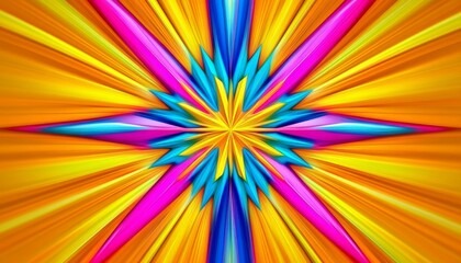 Obraz premium Abstract Starburst of Yellow, Blue, and Pink, Abstract Art, Digital Art, Modern Art