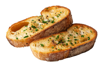Toasted bread slices topped with herbs and spices,Isolated on transparent background