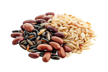 Various types of grains and beans,Isolated on transparent background