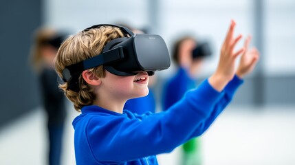 Children exploring historical sites through immersive virtual reality experiences in a classroom setting