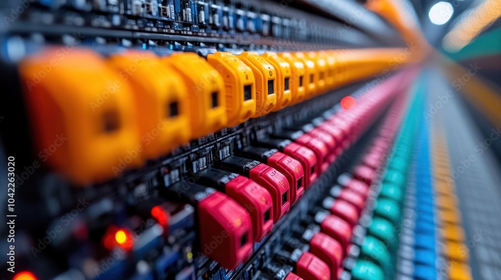 Poster a close-up view highlights a vibrant array of electrical connectors with distinct colors, showcasing
