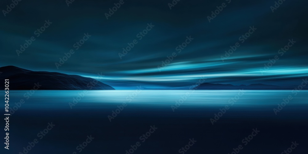 Wall mural Serene Nightscape: A tranquil seascape at night with deep blues and mysterious clouds, ideal for calming designs and backgrounds.