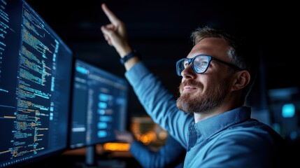 Team of IT workers celebrating after successfully defending against a cybersecurity threat, showcasing the teamwork and quick thinking required in tech security