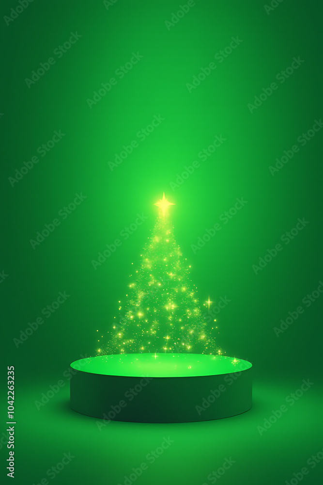 Poster minimal green sparkle background features abstract vector illustration christmas tree podium simple 
