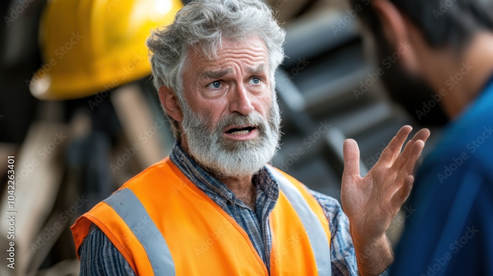 Poster worker arguing with a supervisor on a factory floor, highlighting tension and miscommunication in hi