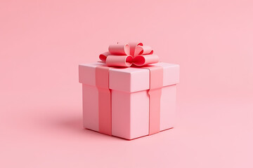 Obraz premium pink gift box ribbon bow pink background minimal christmas new year sales event graphics including render clipping paths