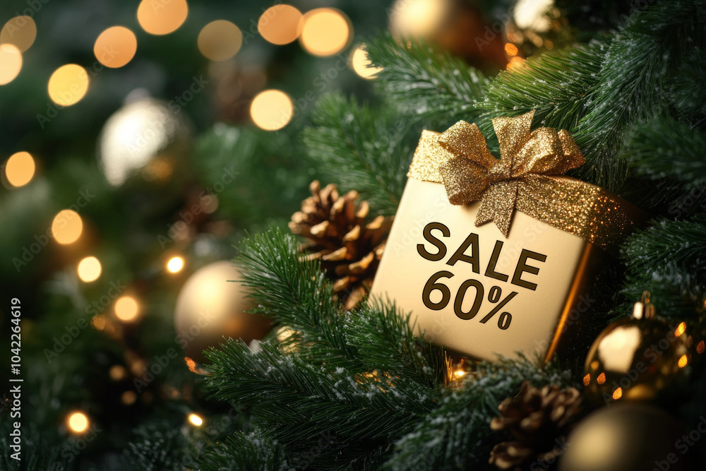 Poster Christmas background with sign 60% sale.  