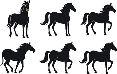 Fototapeta premium A collection of black horse silhouette vector illustrations