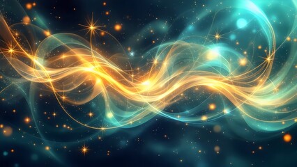 Fototapeta premium Abstract Background: Blue and Gold Waves, Sparkling Lights
