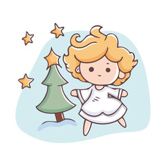 Christmas Angel with Halo and Wings. Charming vector of a Christmas angel with wings and halo, perfect for festive holiday designs