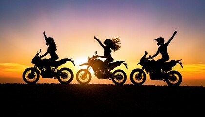 Fototapeta premium Girls' motorcycle group and adventurous road trips