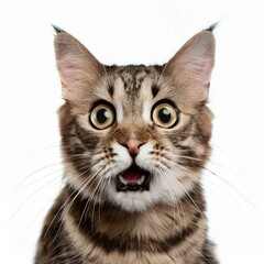 Gato de pelo longo e bem cuidado, com expressão amigável e surpresa, posando sentado e destacando suas orelhas e olhos detalhados.