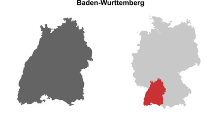 Baden-Wurttemberg state blank outline map set