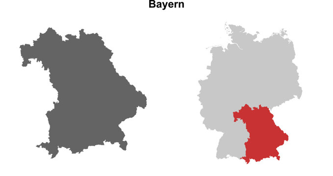 Bayern state blank outline map set