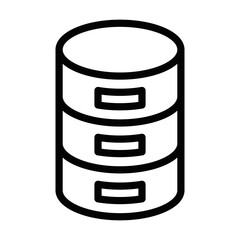 Minimalist vector illustration of a database storage icon in black and white, perfect for tech and data management designs. Editable stroke.