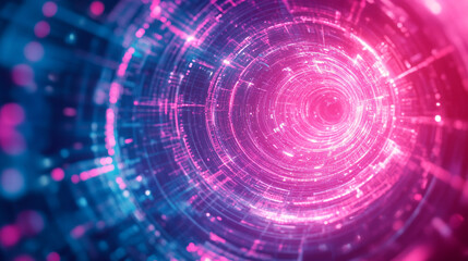 Abstract Digital Tunnel with Pink and Blue Lights  Futuristic Technology Background