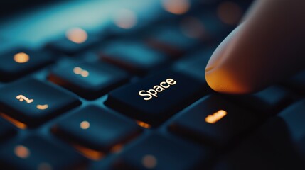Close-up of a finger pressing the Space key on a computer keyboard during a late-night browsing session 