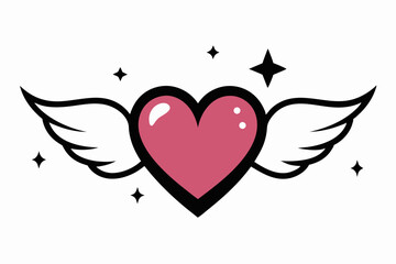 A heart with wings and sparkles.on white. Luxurious heart symbol Valentine graphic design.