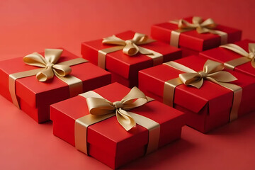 Obraz premium red boxes beige bows decorative items often given gifts holidays