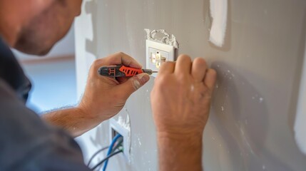 Electrician working on an electrical outlet