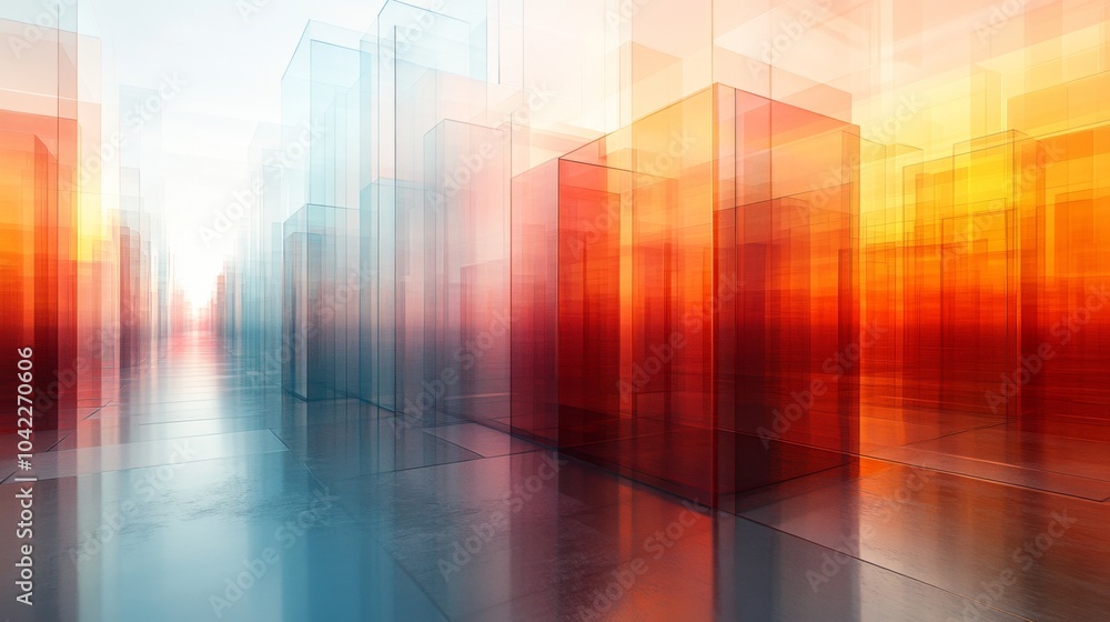 Poster vibrant glass-like structures rise from a reflective surface, showcasing a stunning blend of orange 