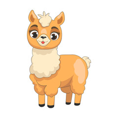 Obraz premium Cute cartoon Alpaca, wild animal baby alpaca, wild nature little alpaca.