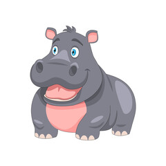Cute cartoon Hippopotamus, wild animal baby hippo, nature safari little hippo.