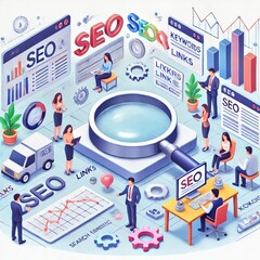 SEO・デジタルコンサルティング・ITのアイコメトリック画像 Isometric images of SEO, digital consulting, and IT