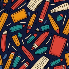 Abstract doodles of school tools like books