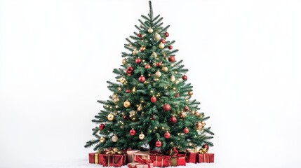 Traditional christmas tree with ornaments and gift boxes