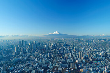 City with a mountain in the background. The city is full of tall buildings and the mountain is...