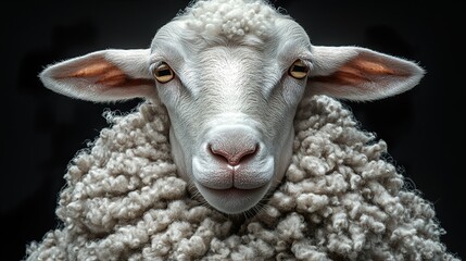 Close-up Portrait of a Fluffy Sheep with Intriguing Eyes