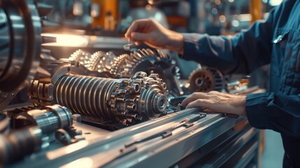 Mechanic Inspecting a Complex Engine Component