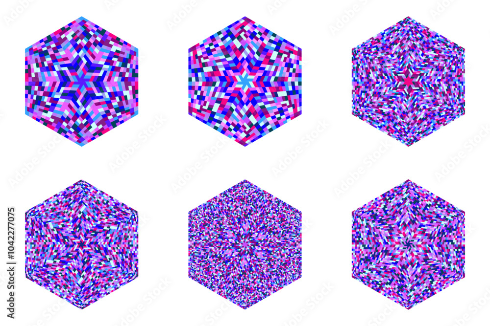 Poster abstract isolated tiled mosaic hexagon symbol template set - ornamental hexagonal geometrical vector